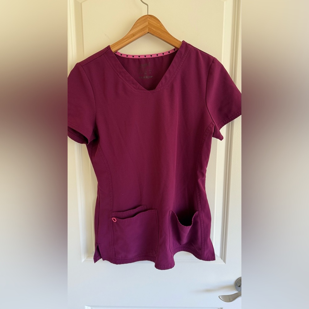 Women's maroon scrub top